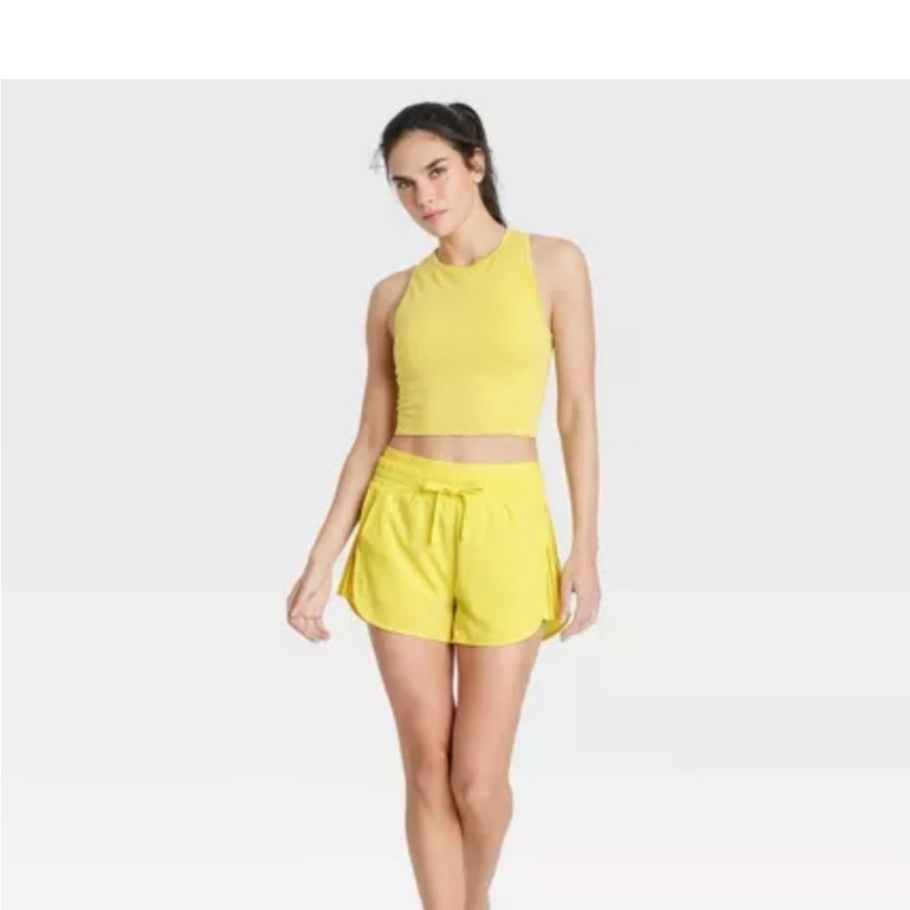 JoyLab Yellow Athletic Shorts High-Waisted Pleated Side Lightweight